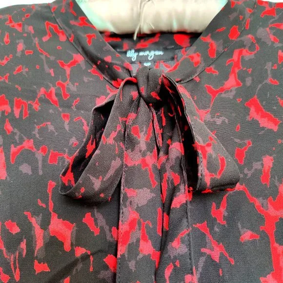 Lily Morgan Small Red / Black Button down blouse - Picture 2 of 4